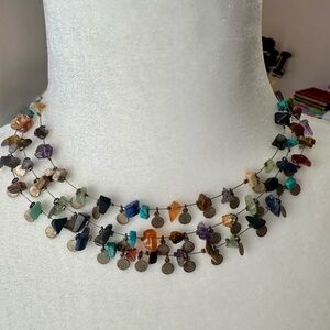Multicolor 3-Tiered Gemstone Necklace - 14”